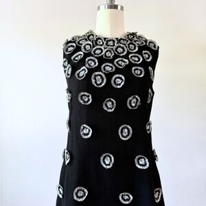 Vintage 60s black mod dress w/ metallic silver crochet embellishments small